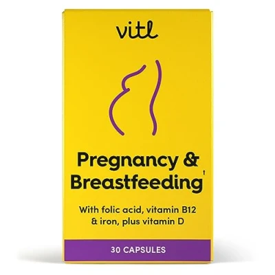 Image of Vitl Pregnancy &amp; Breastfeeding Support Supplement 30 Vegan Capsules includes Folic Acid, Vitamin B12, Iron D with 17 Essential Nutrients Vitamins Pre Postnatal for Women