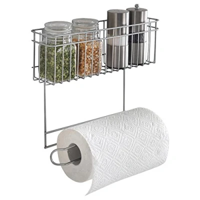 Image of Metaltex Kitchen Roll Towel Holder, Metal, Silver, 33x27x8cm