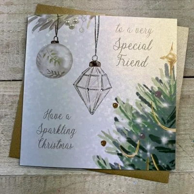 Image of White Cotton Cards VERY SPECIAL FRIEND BAUBLES CHRISTMAS CARD, HAND FINISHED (C23 45)