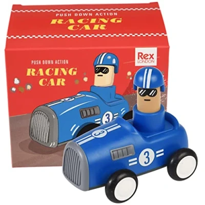 Image of Rex London Push Down Action Racing Car Blue