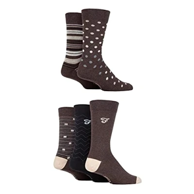 Image of Mens 5 Pair Farah Patterned Striped and Argyle Cotton Socks Pattern Brown 6 11