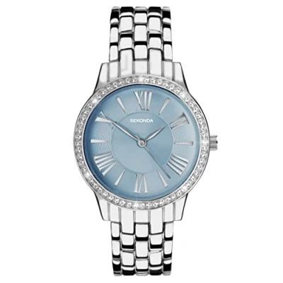 Image of Sekonda Charlotte Ladies 33mm Quartz Watch in Blue with Analogue Display, and Silver Alloy Bracelet 40478