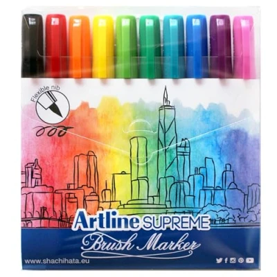Image of Artline Supreme Brush Marker Assorted Pack of 10 Colours