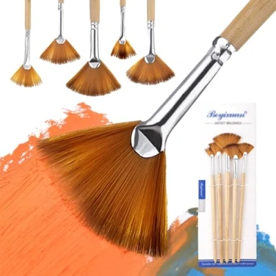 Image of Nylon Artist Fan Brushes Set, 1Set 5 PCS Soft Anti Shedding Paint Brush Professional Acrylic Set with Long Wood Handle for Oil, Watercolour, Beginners, Artists, Professionals