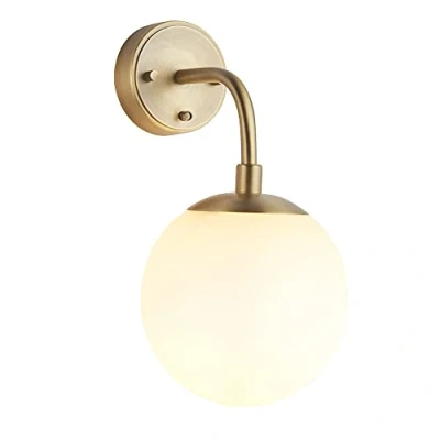 Image of Merano Cosenza Wall Lamp in Matt Antique Brass Plate and Opal Glass 7W Dimmable E14 Indoor Lighting with Toggle Switch H29 x W15 cm