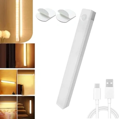 Image of Punch Free Smart Sensor Magnetic Rechargeable Led Lights, 4 In Motion Light Indoor, Activated Cabinet Cordless Under Bedroom Stair Lighting (Warm,1)