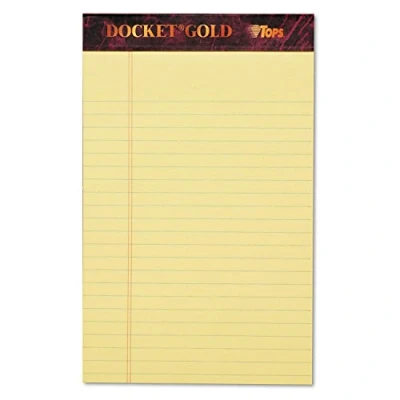 Image of TOPS Docket Gold Writing Pads, 5&quot; x 8&quot;, Jr. Legal Rule, Canary Paper, 50 Sheets, 12 Pack (63900)