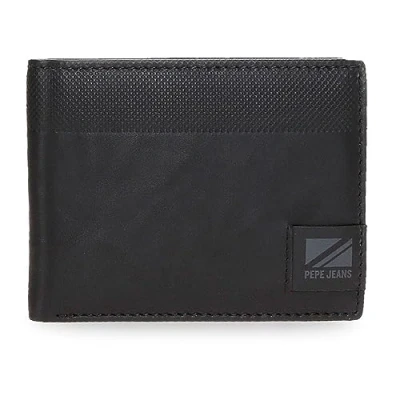 Image of Pepe Jeans Topper Horizontal Wallet with Purse Black 11.5 x 8 1 cm Leather, Black/White, One Size, Coin