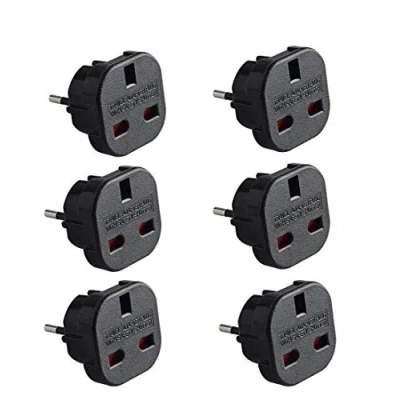Image of Q4U Q4UP6 Travel Adapter UK to Europe Black Plug EU, 3 Pin European/France/Poland/Europe (EU) 2 Pack of 6