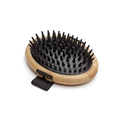 Image of Mikki Bamboo Moulting Massage Palm Brush for Gentle Grooming, Dog, Cat, Puppy with Short Medium Coats, Handmade Natural Sustainable Bamboo, Brown