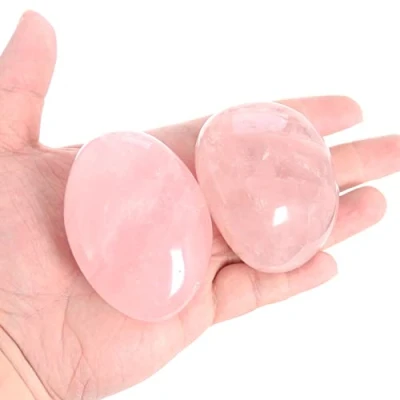 Image of Orientrea Rose Quartz Palm Stone 2 Pcs Pocket Energy Stone, Smooth Healing Crystal Worry (Rose Quartz)