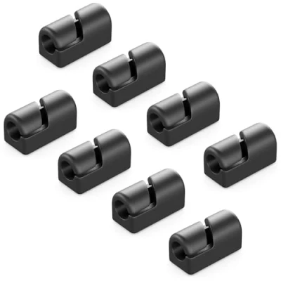 Image of deleyCON Pack of 8 Cable Holder, Self Adhesive Clips, Management, Organiser, Attachment, Household, Office, Desk, Skirting Board, Silicone,