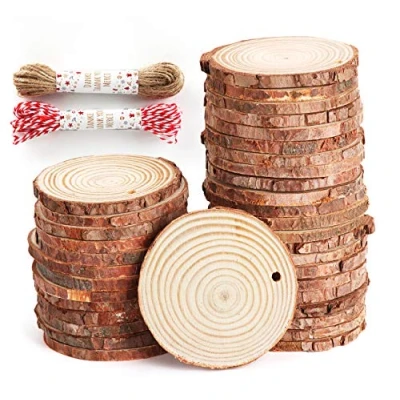 Image of 50 Pcs Natural Wood Slices 6 7cm Unfinished Predrilled Log Discs Wooden Circles with Jute Twine for DIY Crafts Christmas Decorations Ornaments