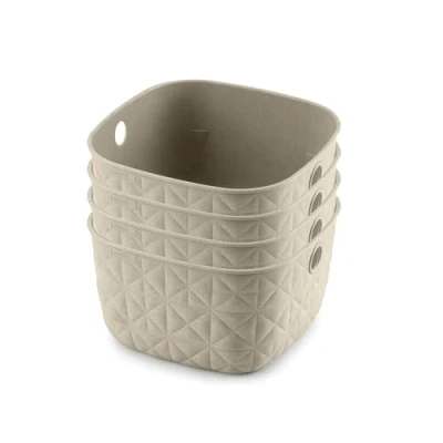 Image of CURVER Softex 4x 3L Storage Baskets, 100 percent Recycled Material, Lightweight, For Bathroom, Living Room, Kitchen, Chalk White