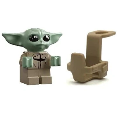 Image of LEGO Star Wars: The Child Grogu Baby Yoda Minifigure with Carrier/Backpack Very Small (Less Than 1 inch Tall), Clear