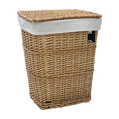 Image of JVL Classic Honey Tapered Willow Wicker Lined Washing Linen Laundry Basket, 57 x 45 32 cm