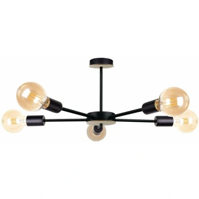 Image of Sun Multi Arm Semi Flush Ceiling Light Wood, Black, 48cm, 5x E27