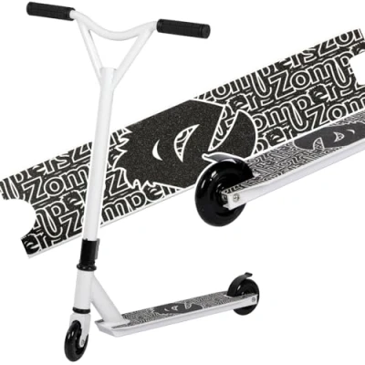 Image of Stunt Scooter Pro Street Kick Push for Age 6+, 360 Spin Handlebar, ABEC 9 Bearings, Trick Edition with Aluminum Deck and Rear Brake (White)