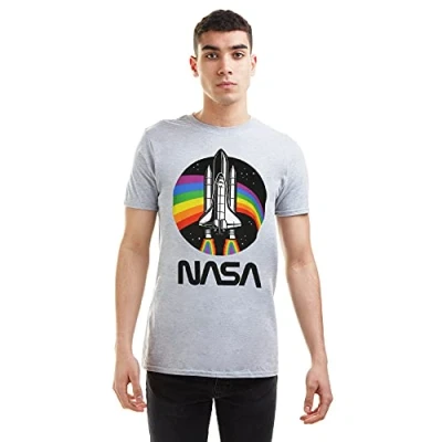 Image of Nasa Men&#039;s Rainbow T Shirt, Sports Grey, L UK
