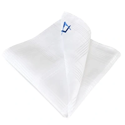 Image of Masonic THE COLLECTION Craft Pocket Square Silk Handkerchief Blue &amp; Light Emblem Gift Accessory for Freemasons