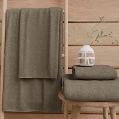 Image of PETTI Artigiani Italiani 100% Cotton Terry Bath Towels, 1+1 Towel Set, 2 Pieces 1 Face and Hand Towel, Mud Towels