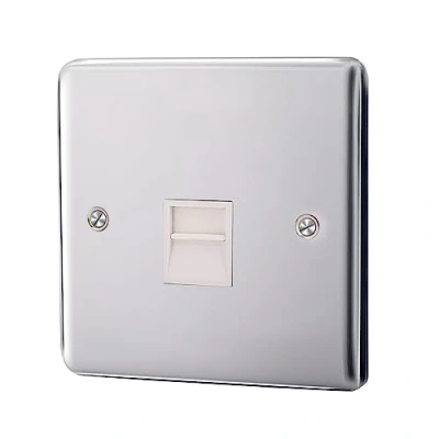 Image of Albert Austin Master Telephone Socket Main Durable Standard UK Easy Installation With Screws Polished Finish Soft Edges Stylish Modern Design 1 Gang PGM 33780 Brushed Steel