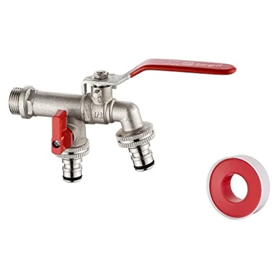 Image of Ibergrif M22203 Double Garden Tap with Connector, G1/2 Inch Inlet and Two G3/4 Outlet Outside Taps, Antifreeze 10 ℃, High Temperature Resistance 120 ℃ Ball Valve Faucet