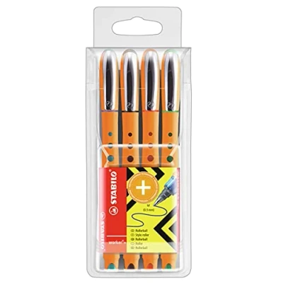 Image of Rollerball STABILO worker+ Medium Wallet of 4 Assorted Colours