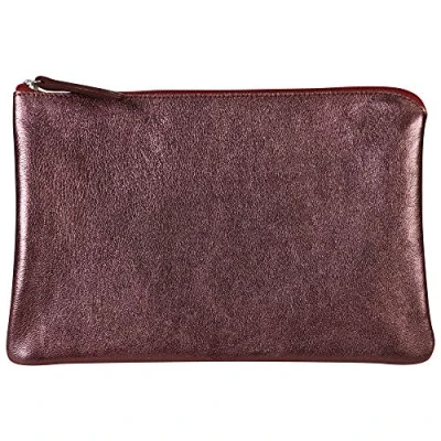 Image of Clairefontaine Ref 410135C Cuirisé&#039; Leather Universal Flat Pouch 26 x 19cm, Made From Genuine Lambskin Leather, Metal Zip With Puller Cherry