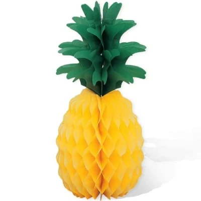 Image of Yellow Pineapple Honeycomb Decoration (35cm) 1 Count Tropical Party Centerpiece Décor