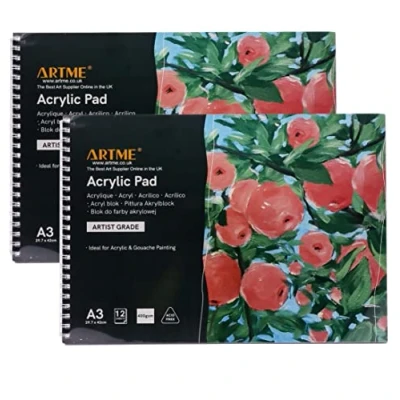 Image of ARTME A3 Acrylic Pad (2 Pack) Landscape 12 Sheets/ 400gsm Extra Heavyweight/Cold Pressed/Acid Free Premium Quality Drawing crylic and Gouache (A3 2pk)