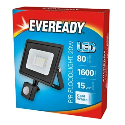 Image of Eveready Black 20w LED PIR Floodlight Cool White / 4000k (S13949)