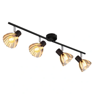 Image of Zachery Ceiling Spotlight Bar Matt Black Smoke Glass Shade 4x E14