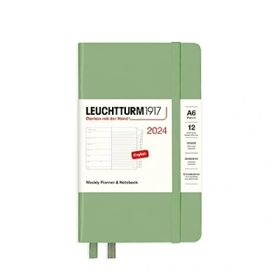 Image of LEUCHTTURM1917 367743 Weekly Planner &amp; Notebook Pocket (A6) 2024, with Booklet, Sage, English