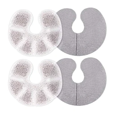 Image of Navaris Breast Gel Pads Hot or Cold Breastfeeding Pad Set Reusable Heat Cooling Compress Packs with Cotton Covers 2 Pack, Grey