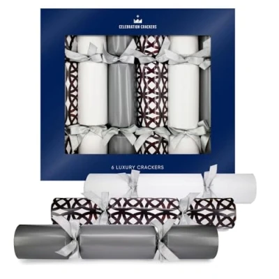 Image of Celebration Crackers Luxury Eco Christmas FSC Mix : Tray of 6 x 13 Regency Ornate Silver