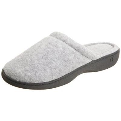 Image of Isotoner Women&#039;s Terry Slip on Clog Slipper with Memory Foam for Indoor/Outdoor Comfort, Heather Gray