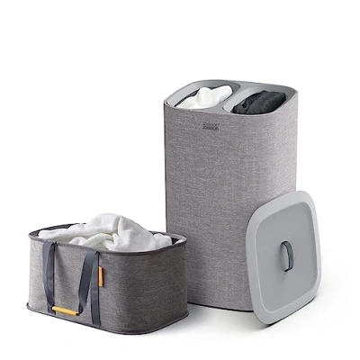 Image of Joseph Laundry 2 piece set Hold All 35L collapsible Washing Basket and Tota 60L Separation Hamper with removeable bags Grey