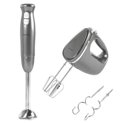 Image of Salter COMBO 6737 Cosmos 2 Speed Hand Blender and 5 Electric Mixer Whisk, 300/400 W, Doughs Hooks/Beaters Included