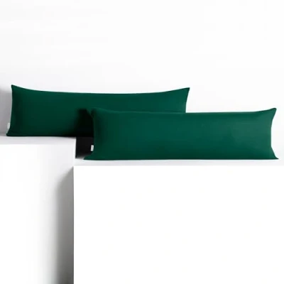 Image of DecoKing 2 x Pillowcases 20 120 cm Jersey Cotton Zip Bottle Green Amber