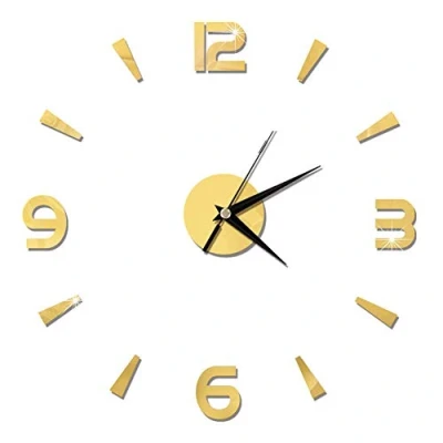 Image of Fdit Modern DIY Frameless Wall Clock 3D Mirror Sticker Watch Home Office Decorations Gift(Gold)