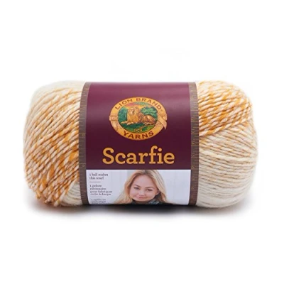 Image of Lion Brand Yarn Scarfie Yarn, Acrylic, Cream/Mustard