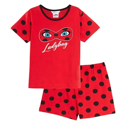Image of Miraculous Ladybug Short Pyjamas Girls Kids Red Shortie Pjs Dress Up Shorts Set 5 6 Years