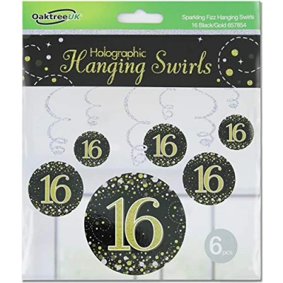 Image of OakTree Sparkling Fizz Hanging Swirls 16th Black/Gold 6pcs