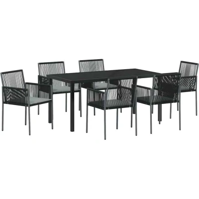 Image of vidaXL 7 Piece Garden Dining Set with Cushions Black Poly Rattan