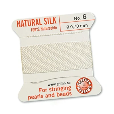 Image of Griffin 100% Natural Silk Beading Cord String Thread White 2 metres with one Needle Size 0.70mm