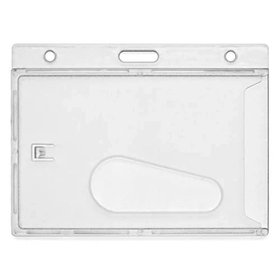 Image of CKB Ltd® 100x Clear Enclosed Rigid with Ejection Slot Closed Faced ID Card Badge Holders Single Sided Horizontal/Landscape Identity Plastic Pass Protector Holds a 86mm 54mm cr80 Credit Sized