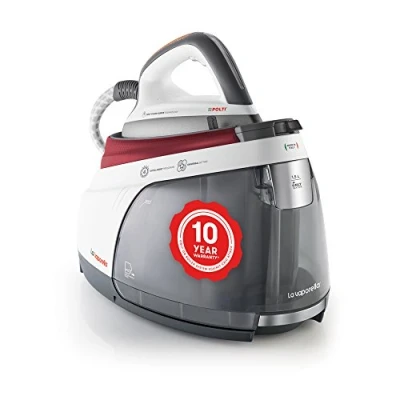 Image of Polti La Vaporella XM80C, steam generator iron with boiler, 7 bar, no maintenance, 10 year warranty on the boiler against limescale attacks*, unlimited autonomy, pulse 450g, Red