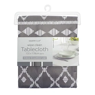 Image of COUNTRY CLUB Awesomely useful and essential wipe Clean tablecloths 132cm x 178cm 15+ Designs to choose from Indoor &amp; Outdoor Use Easy (Berber Grey)