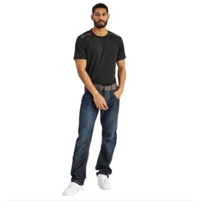 Image of Crosshatch Mens Straight Leg Jeans Comfortable Hardwearing Denim in Dark Wash, Stonewash Blue Sizes 28 44 Waist